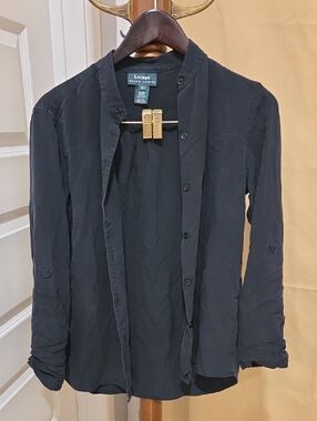 Lauren Ralph Lauren Black Silk Long Sleeve Button-Up Shirt